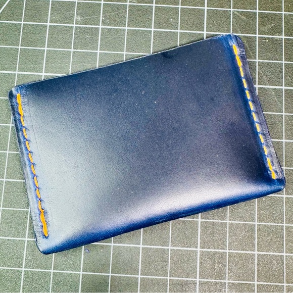 Ultra slim wallet minimalist travel -Horween (American leather) blue & orange - Picture 3 of 9